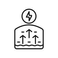 Geothermal Energy line icon, People symbolizing growth and innovation, with arrows and lightning. Ideal for renewable energy. vector