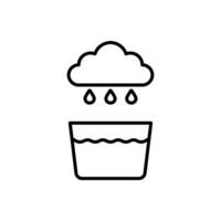 Rainwater Harvesting icon line, Cloud raining into a bucket of water, perfect for illustrating conservation, water collection, ecofriendly concepts, weather influences on natural resources. vector