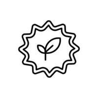 Eco Label line icon, Black and white leaf outline in a starburst suitable for nature, environmental, graphic design, botanicalthemed projects, web design, and logos. vector
