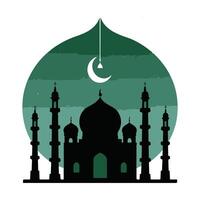 Silhouette of a Mosque at Night, Illuminated by a Crescent Moon vector