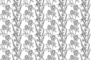 Line art botanical abstract seamless plant pattern with Clover wildflowers illustration. Black and white outline repeating floral background. Graphic design for Wallpaper Birthday Textile Cover vector