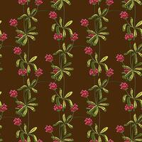 Botanical abstract plant seamless pattern with wildflowers Clovers illustration. Repeating retro floral pattern in brown color background. Graphic design for Wallpaper Textile Cover Print vector