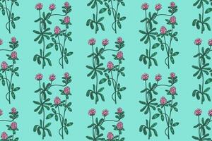 Botanical abstract plant seamless pattern with wildflowers Clovers illustration. Repeating retro floral pattern in light blue color background. Graphic design for Wallpaper Textile Cover Print vector