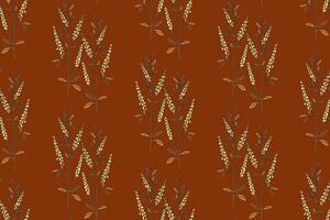 Botanical abstract plant seamless pattern with wildflowers illustration. Repeating retro floral pattern in brown color background. Graphic design for Wallpaper Textile Cover Birthday Card vector