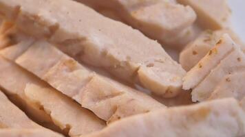boiled Chicken fillet and vegetables on table . video