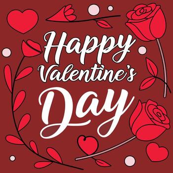 happy valentine's day card with red roses and hearts vector