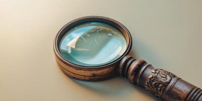 a close up of a magnifying glass with a wooden handle. photo