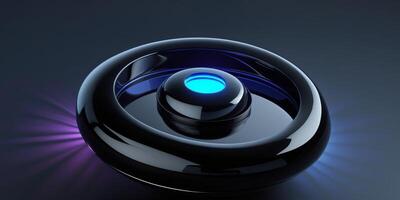 a close up of a black object with a blue light. photo