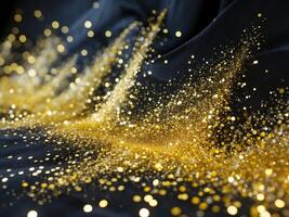 Sparkling yellow glitter on a dark background - a festive and elegant light effect for your design projects. photo