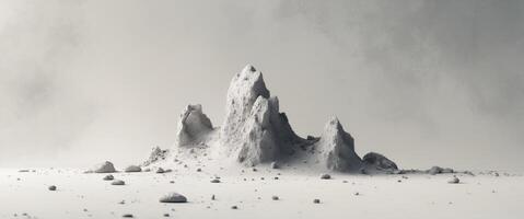 Abstract depiction of a textured rock formation with scattered debris on a light background. photo