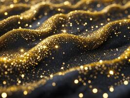 Sparkling yellow glitter on a dark background - a festive and elegant light effect for your design projects photo