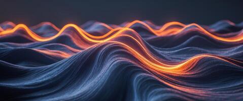 Abstract Dark Waves with Glowing Orange Lights and Smooth Texture photo