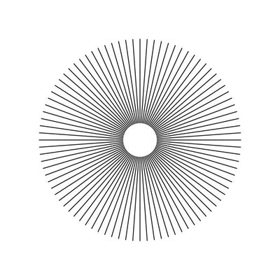 Radial circle lines. Circular lines element. Symbol of Sun star rays. Spokes with radiating stripes. Abstract illusion geometric shape. Flat design graphic template.
