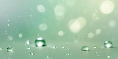 Soft Green Pastel Gradient Background with Light Refraction and Water Droplets for Creative Design Projects. photo