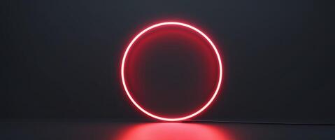 Circular Neon Light Red Glow on Black Background Abstract Art photo