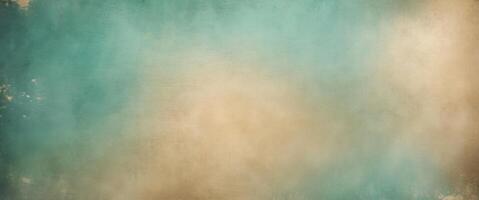 Soft lighting and gradient color design on teal background transitioning to beige with vintage grunge texture. photo