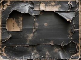 old black empty ripped folded torn cardboard paper poster grunge scratched old shabby surface distressed overlay texture for collage photo