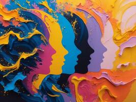Silhouetted Profiles Represented in Vibrant Abstract Colors That Inspire and Communicate Ideas photo