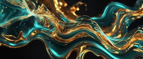Captivating abstract liquid plasma creating golden and teal swirls for a dynamic and visually stunning backdrop photo