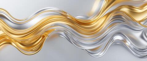Abstract gold and silver liquid metal mixing and swirling together creating a beautiful and elegant design. photo