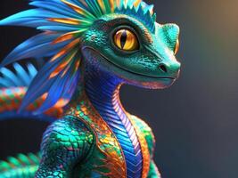A colorfully stylized lizard character that stands out with its unique design and features. photo