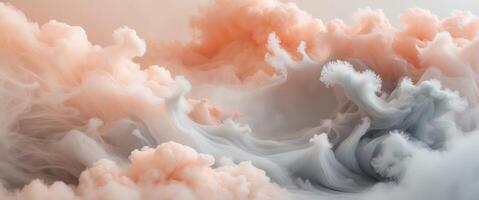 Abstract fluid art background with alcohol ink technique creating soft cloud like forms in warm tones of peach and gray light. photo