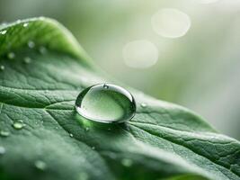 Close Up of a Water Drop on a Green Leaf photo