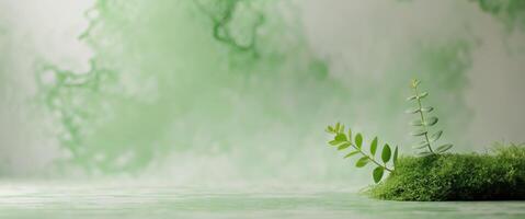 Calm Green Background with Abstract Texture and Plant Accent photo