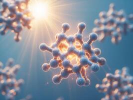 A group of molecules forming an abstract structure with the sun glowing behind them. photo