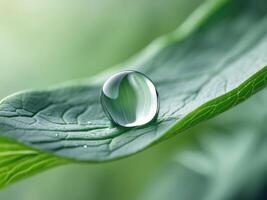 Close Up of a Water Drop on a Green Leaf. photo