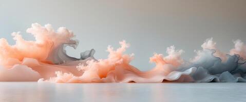 Abstract fluid art background with alcohol ink technique creating soft cloud like forms in warm tones of peach and gray light photo