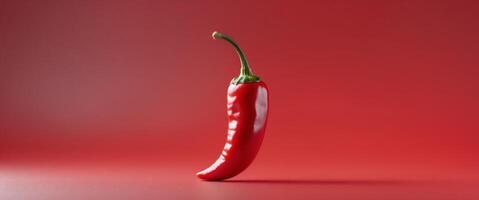 Vibrant Red Chili Pepper on a Bold Red Background with Ample Empty Space for Your Text or Branding photo