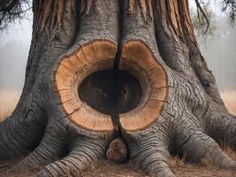 A beautifully textured tree bark featuring a hollow section that adds character and depth. photo