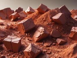 Red Clay Texture Broken Chunks and Powder. photo