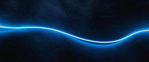 Neon Blue Light Curve on Dark Background Abstract Concept photo