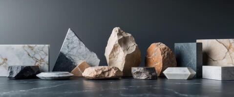 Natural stone collection on dark background for design concepts and projects photo
