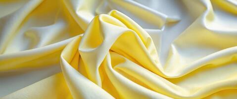 Bright yellow crumpled fabric showcasing texture and color in natural light. photo