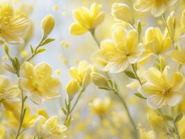 Vibrant Yellow Floral Background with Blossoming Flowers and Soft Textures. photo