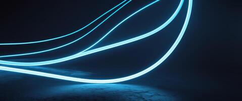 Neon Blue Light Curve on Dark Background Abstract Concept. photo