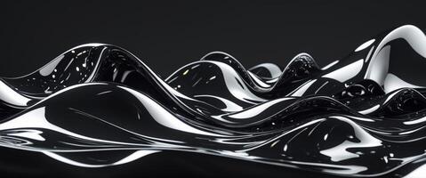 Liquid shapes and glossy textures create an intriguing black abstract design on a dark background photo