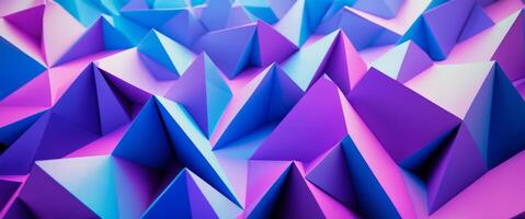 Abstract Blue and Purple Triangles Dynamic Background with Depth and Light. photo