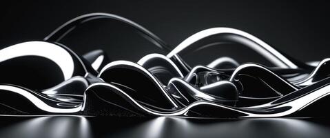 Liquid shapes and glossy textures create an intriguing black abstract design on a dark background. photo