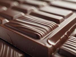 Close up View of Rich Milk Chocolate Bar With Smooth Texture and Shiny Surface. photo