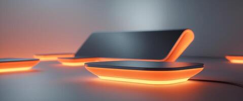 Futuristic Technology Interface Glowing Orange Displays photo