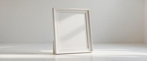 empty white picture frame a blank canvas for your imagination. photo