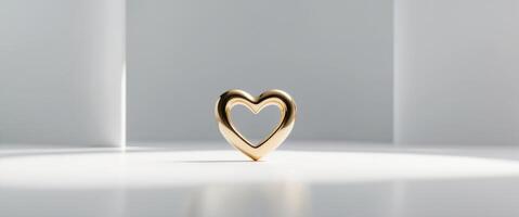 Minimal golden heart jewelry displayed with studio lighting on a white backdrop in high definition photo