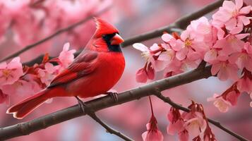 branch cardinal in cherry tree photo