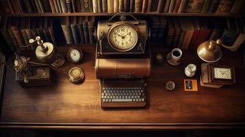 typewriter desk overhead view photo