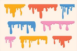 Colorful flowing liquid drips from above. Hand drawn drops of liquid paint on isolated background. vector