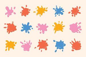 Splashes, blot, collection of colorful multicolored blots. Collection of stain shapes, drops, cartoon flat splashes. Isolated illustration vector